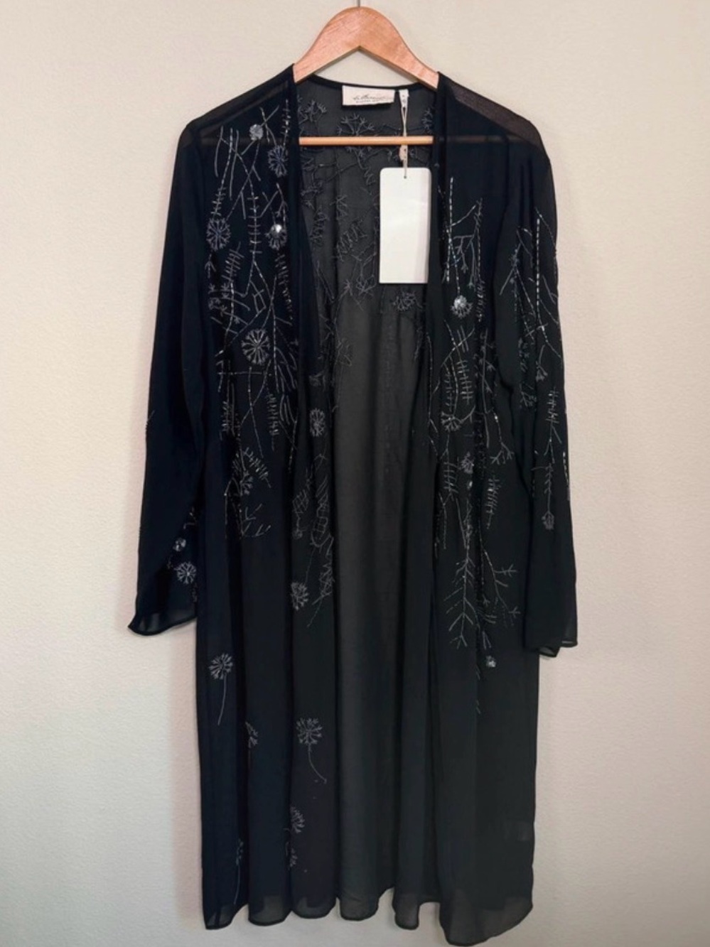 Embroidered Black Sheer Duster Jacket - Women's Blazer